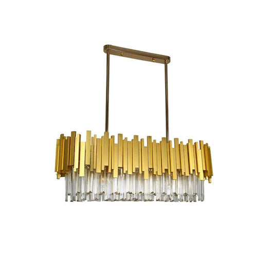 Regina Satin Brass Crystal Pendants - 80cm Long Satin Brass Chandelier