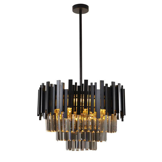 Regina Matt Black Crystal Pendants - 50cm Round Matt Black Chandelier
