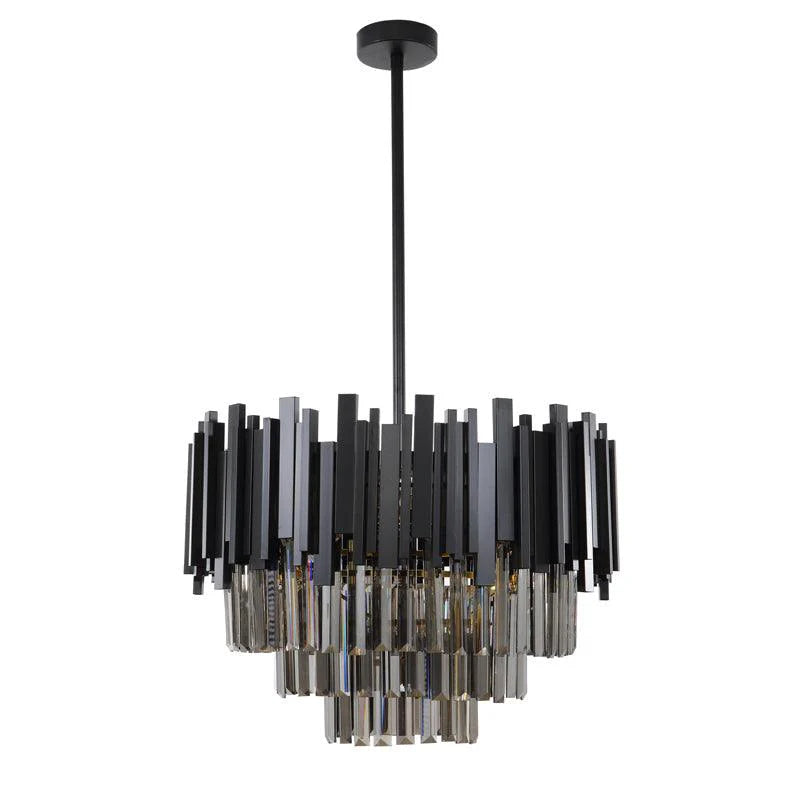 Regina Matt Black Crystal Pendants - 50cm Round Matt Black Chandelier