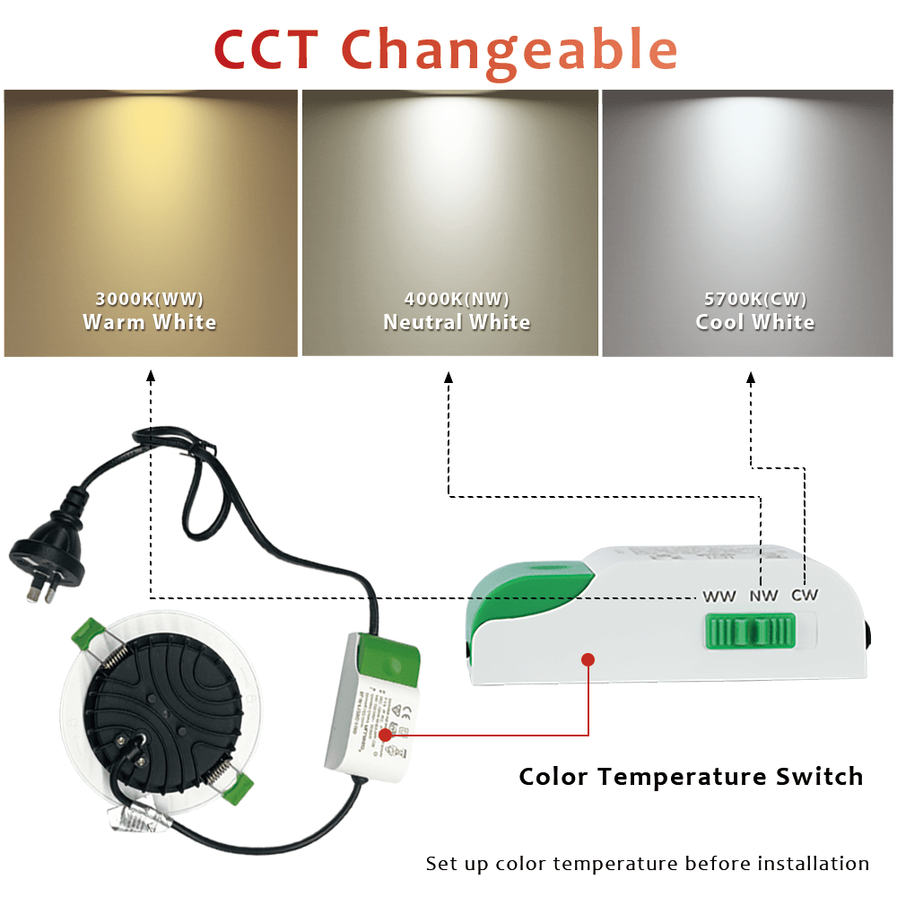 12W White Trimless Tiltable Aluminium LED Downlight 90mm cut out