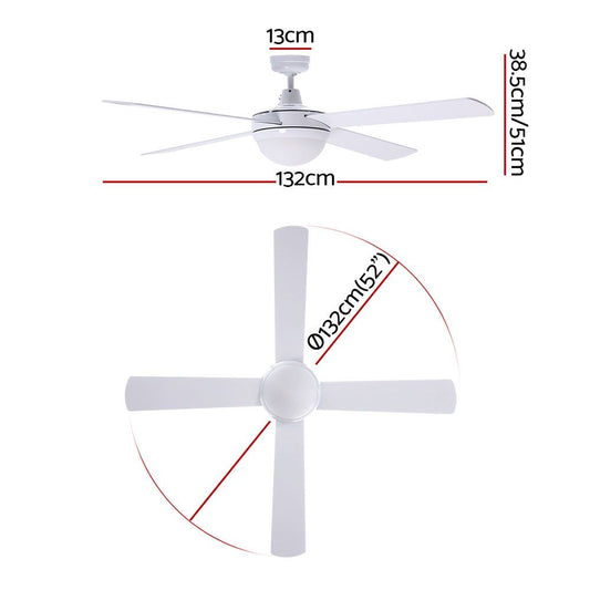 Devanti 52'' Ceiling Fan DC Motor w/Light w/Remote - White