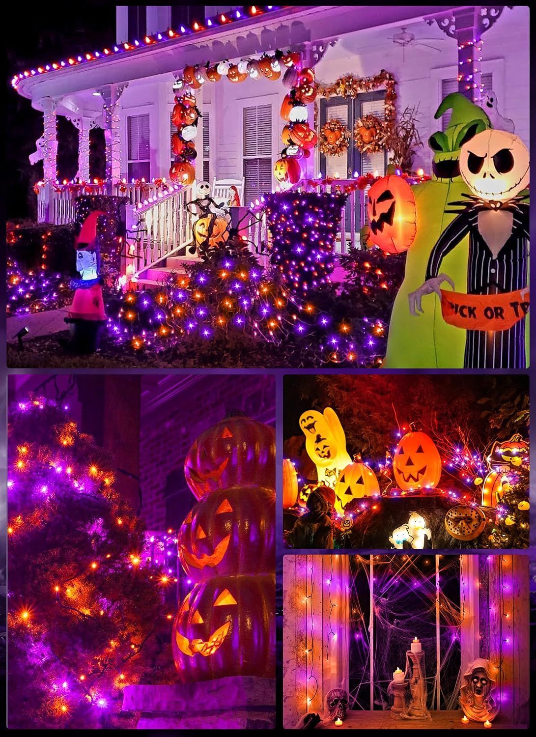 Solar String Lights Outdoor Waterproof, LED Outdoor Light | Solar Fairy Lights with 8 Lighting Modes, IP65 Waterproof Solar Christmas Halloween Lights for Outdoor Outside Tree Patio - Orange Purple - Size 72ft 200-LED String Light
