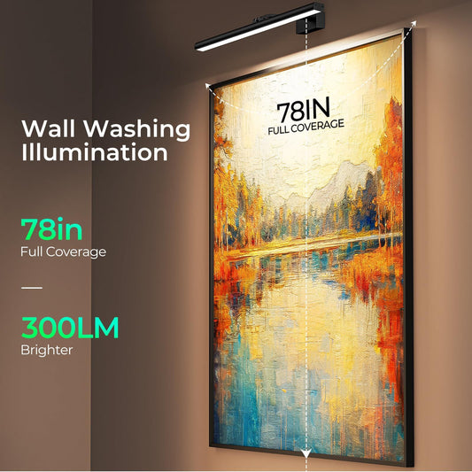Wireless Picture Lights for Wall, Battery Operated Wall Light for Painting Rechargeable CCT Rotatable Art Gallery Light with Remote Dimmable Timer for Artwork Frame Display Dartboard (Black, 16inch)