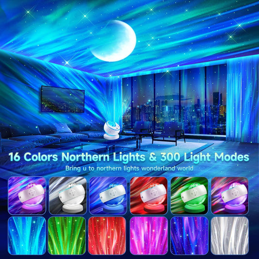 Starry Sky Projector Lamp - 300 Lighting Settings - Northern Light - 15 White Noise Bluetooth Projector Modes - Galaxy Party Light - Starry Sky Projector Light Cord with Timer - Room Decoration