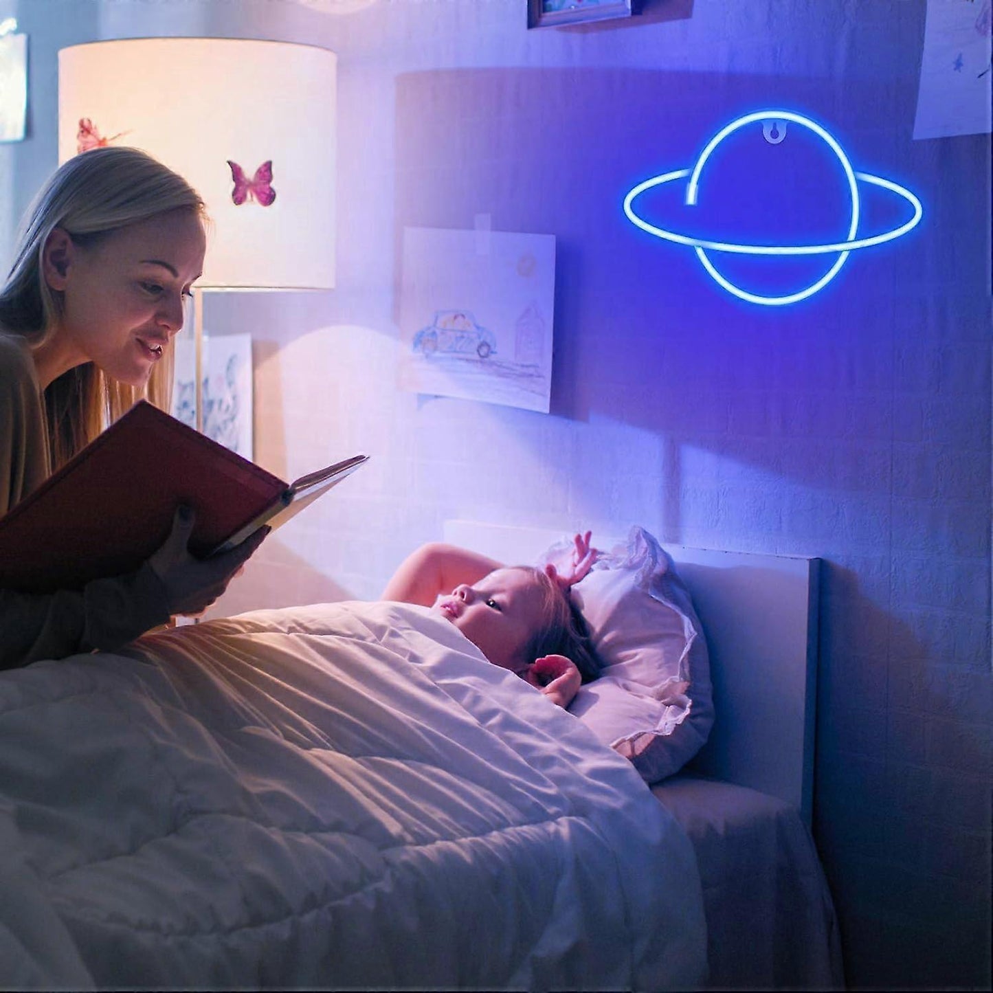 Planet Neon Signs LED Night Light Neon Lights USB Charging/Battery Operated Neon Wall Lights Neon Decorative Lights for Home Bedroom Bar/Christmas/Wed