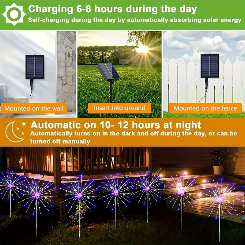 Black Firework-Style LED Lights Outdoor Lighting Garden Lights 6-Pack 480 Lights