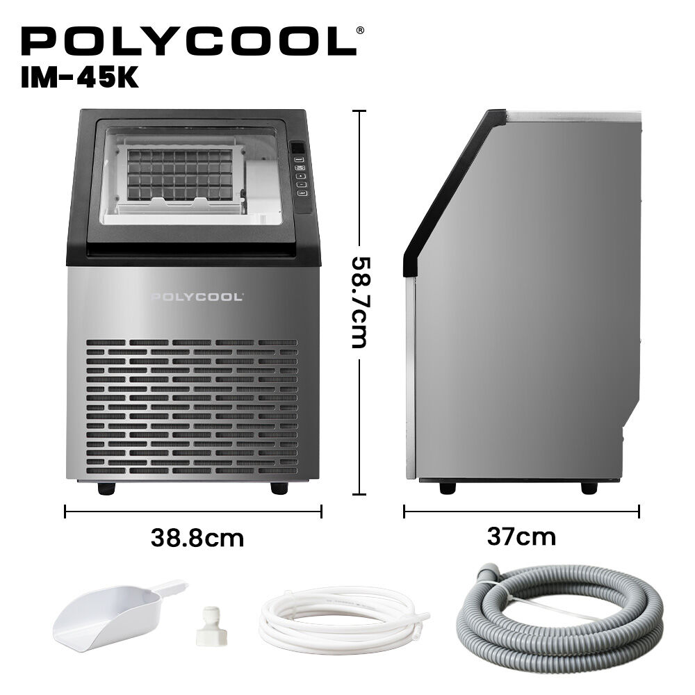 POLYCOOL Commercial Ice Maker Machine, up to 45kg/24hr, Timer & Self Cleaning Programs