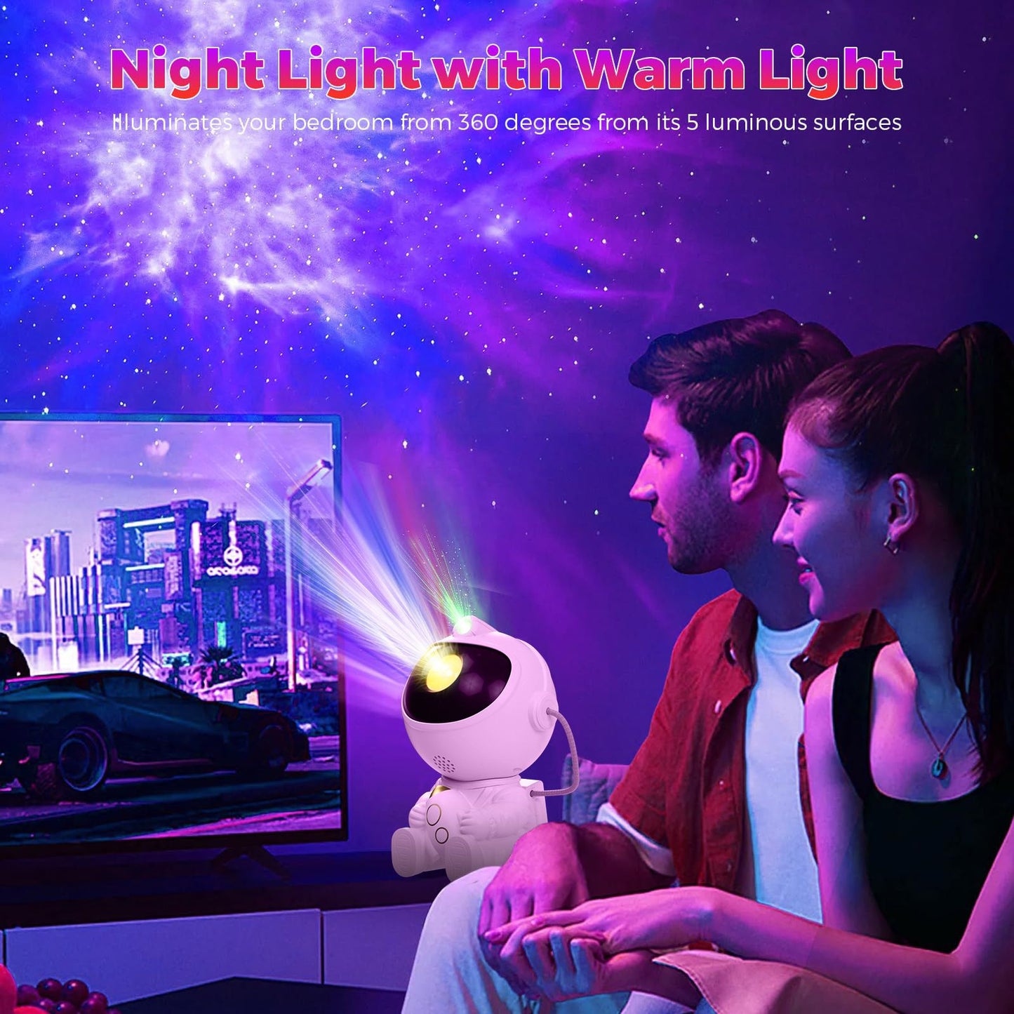 USB Powered Astronaut Nebula Projector & Starry Night Ambient Light with Airplane Accents - 8 Nebula Effects, 360° Rotating Head & Remote Control