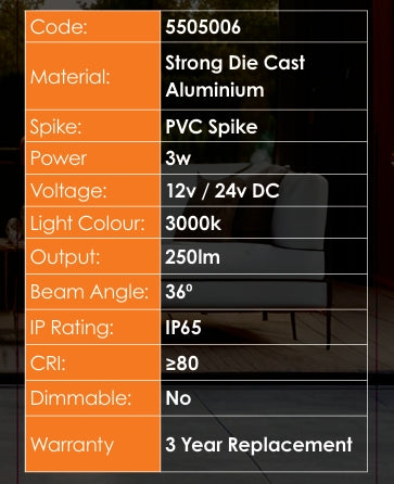 Thorn 3w LED Garden Spike - 3000k Warm White
