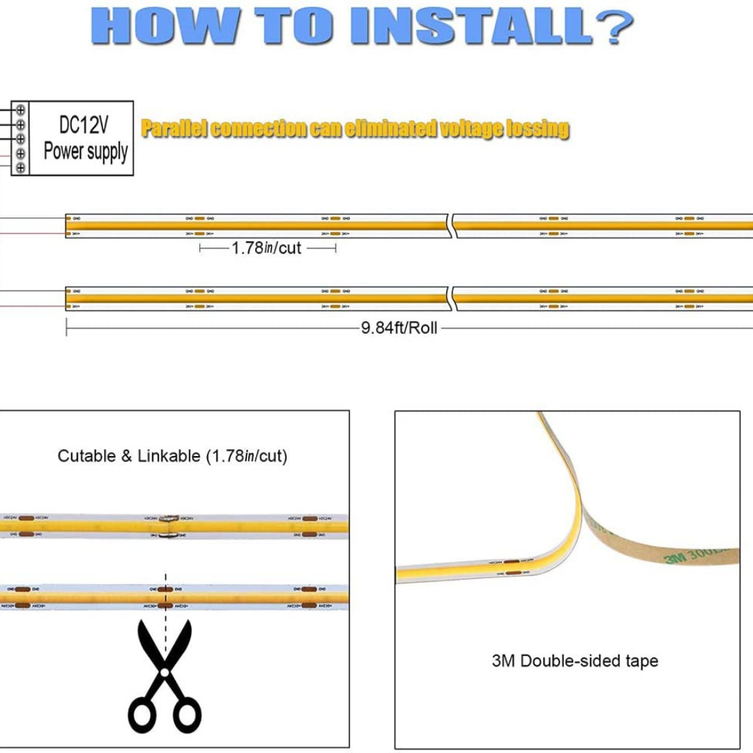 5 meter 50W Dot Free Warm White DIY Strip Light Kit
