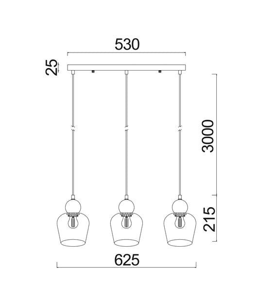 Interior Black Smoke Ellipse Glass Shape 3 Light Island Pendant - CHAMPAN2X3S-Island Pendant Lights-CLA Lighting