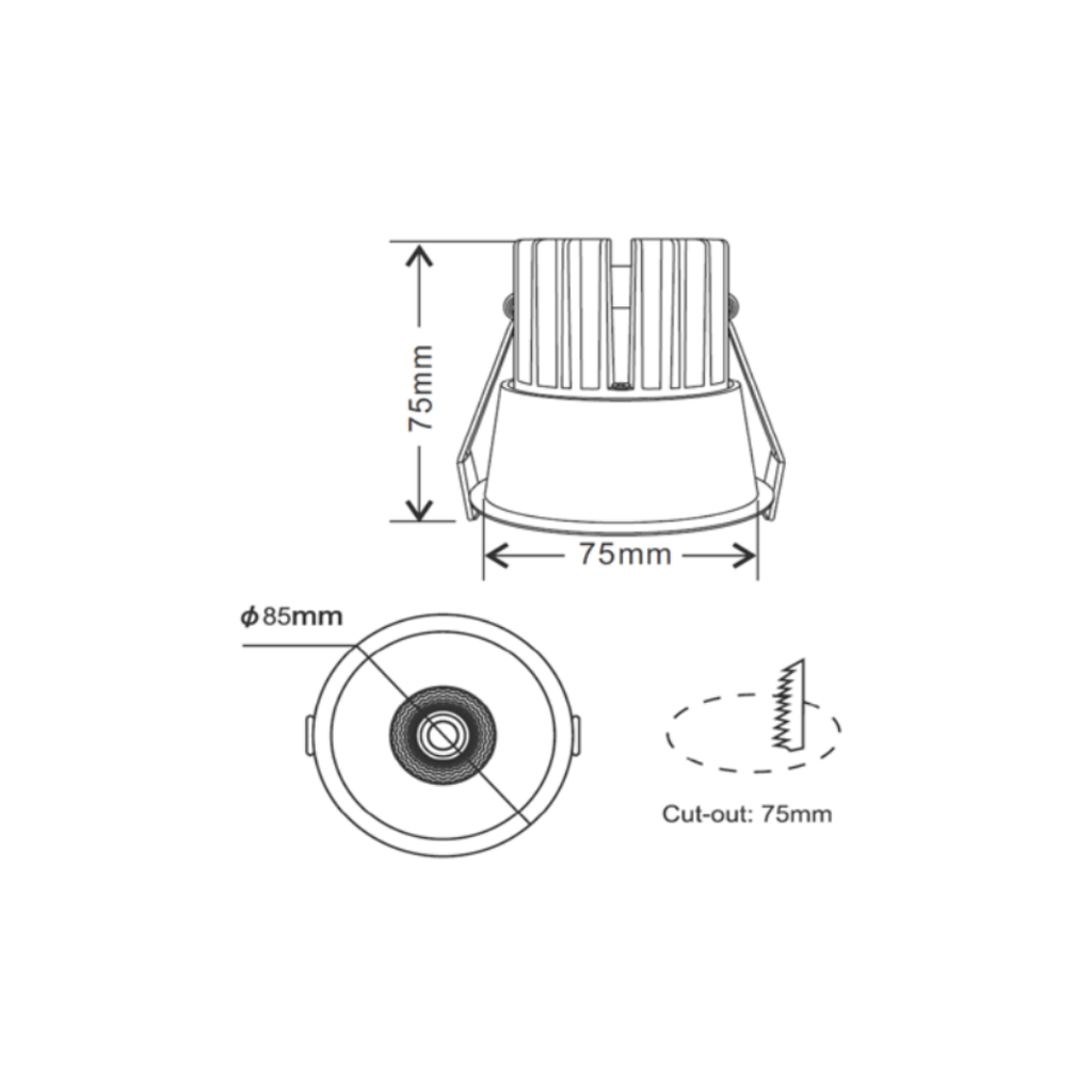 INFINITE 10W White Low Glare Aluminium Dimmable LED Downlight 70mm cut out