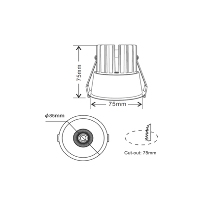 INFINITE 10W White Low Glare Aluminium Dimmable LED Downlight 70mm cut out