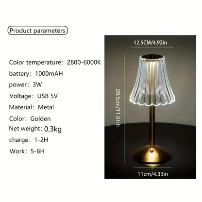 USB CHARGE TABLE LAMP - GOLD / CLEAR