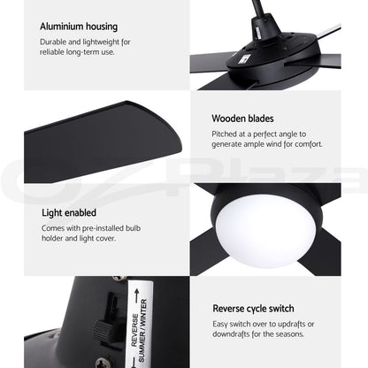 Devanti 52'' Ceiling Fan DC Motor w/Light w/Remote - Black