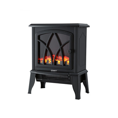 Devanti 2000W Electric Fireplace Heater Stove Freestanding 3D Flame Effect Indoor Space Heaters