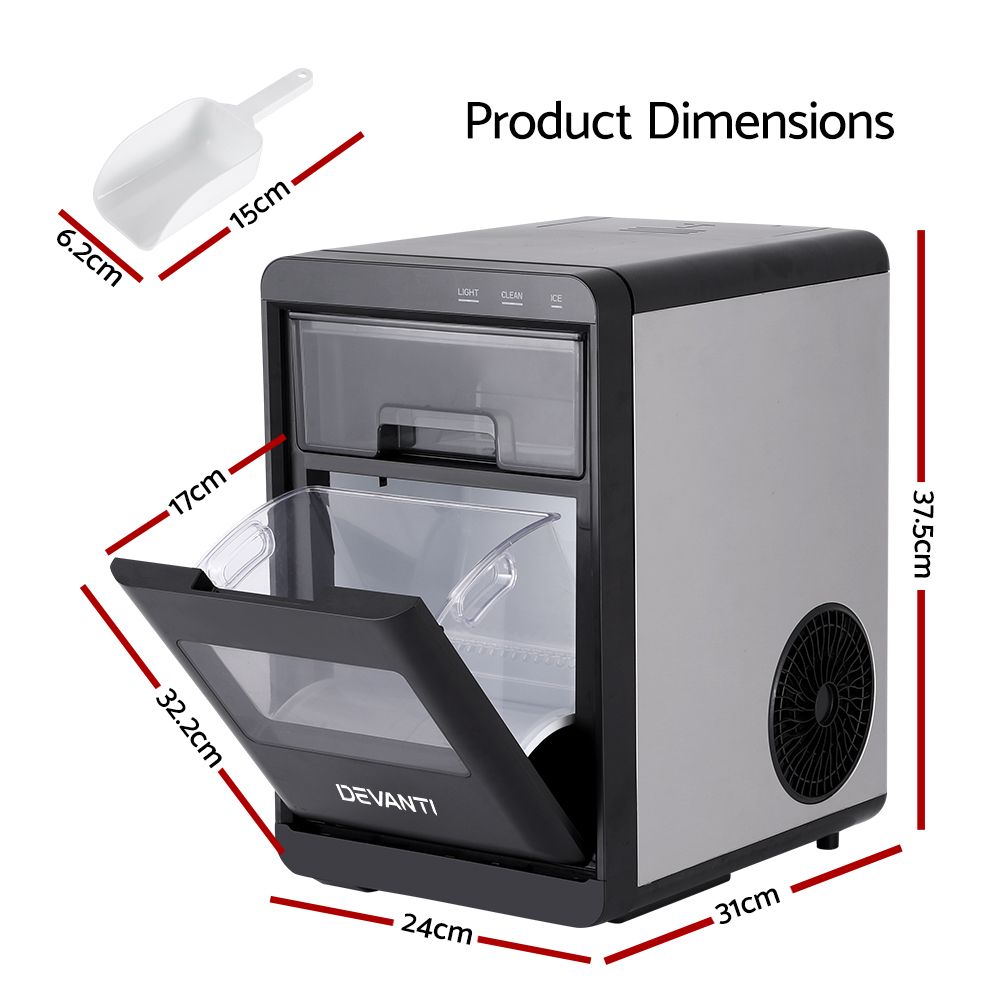 Devanti Ice Maker Machine 20kg Chewable Nugget Ice Countertop w/Self Cleaning