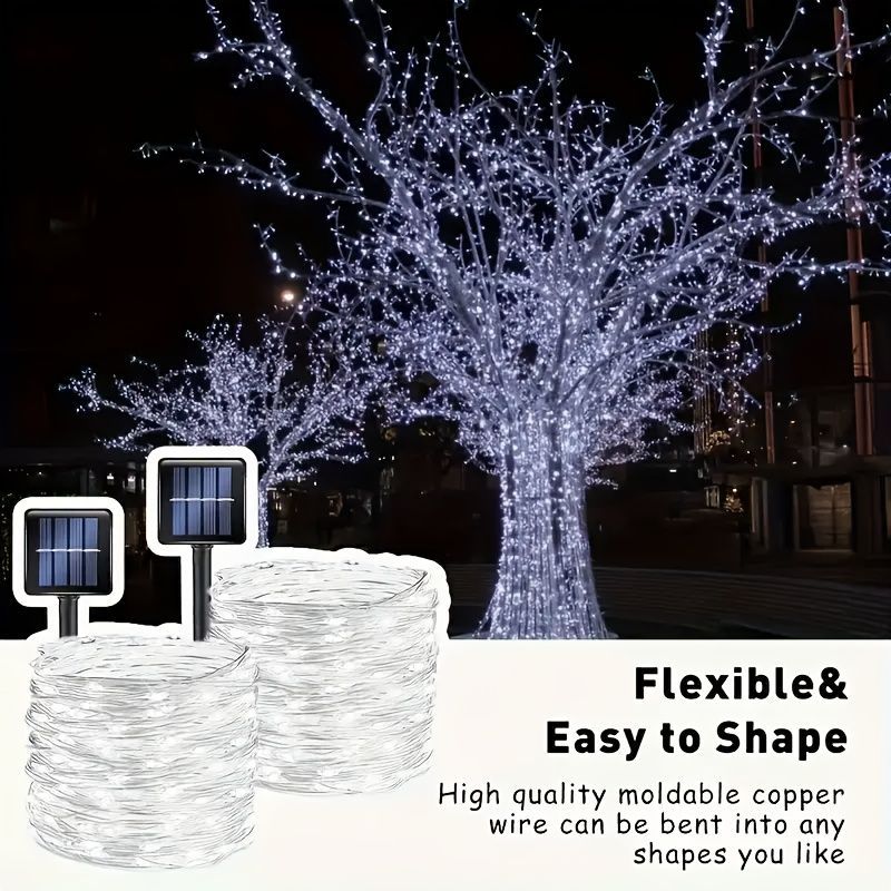solar outdoor string lights, 300LED solar lights, copper wire fairy lights, 8-pattern solar lights, garden lights Australia, courtyard lights, Christmas lights, party lights, wedding lights, warm white, cool white, multi-color solar lights - Multi - Size