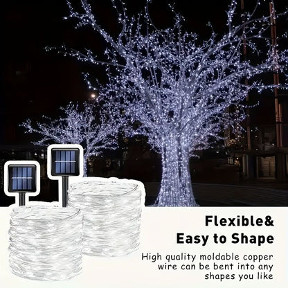 solar outdoor string lights, 300LED solar lights, copper wire fairy lights, 8-pattern solar lights, garden lights Australia, courtyard lights, Christmas lights, party lights, wedding lights, warm white, cool white, multi-color solar lights - Multi - Size