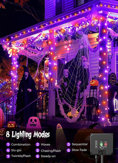 Solar String Lights Outdoor Waterproof, LED Outdoor Light | Solar Fairy Lights with 8 Lighting Modes, IP65 Waterproof Solar Christmas Halloween Lights for Outdoor Outside Tree Patio - Orange Purple - Size 72ft 200-LED String Light