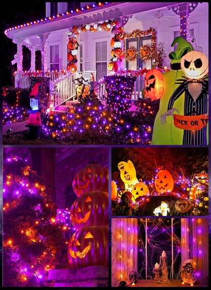 Solar String Lights Outdoor Waterproof, LED Outdoor Light | Solar Fairy Lights with 8 Lighting Modes, IP65 Waterproof Solar Christmas Halloween Lights for Outdoor Outside Tree Patio - Orange Purple - Size 72ft 200-LED String Light