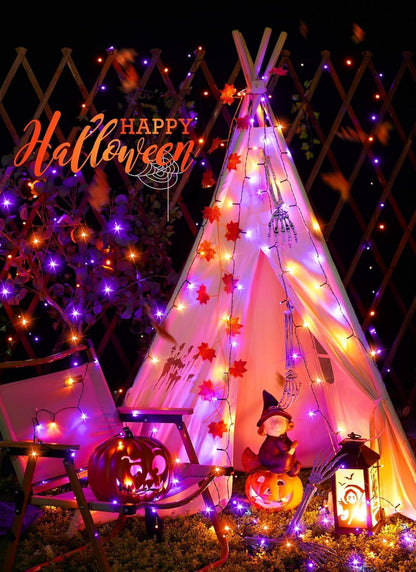 Solar String Lights Outdoor Waterproof, LED Outdoor Light | Solar Fairy Lights with 8 Lighting Modes, IP65 Waterproof Solar Christmas Halloween Lights for Outdoor Outside Tree Patio - Orange Purple - Size 105ft 300-LED String Light