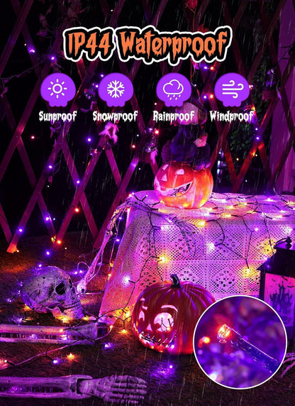 Solar String Lights Outdoor Waterproof, LED Outdoor Light | Solar Fairy Lights with 8 Lighting Modes, IP65 Waterproof Solar Christmas Halloween Lights for Outdoor Outside Tree Patio - Orange Purple - Size 105ft 300-LED String Light