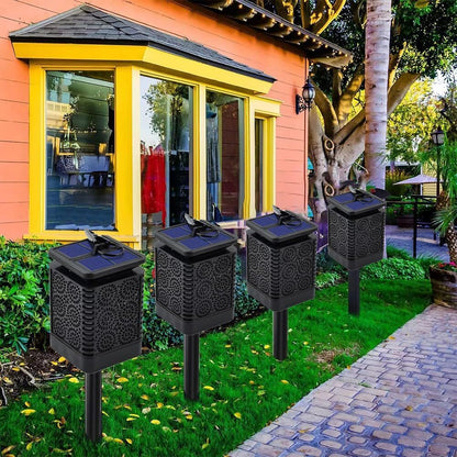 4-Pack Solar Garden Stake Light with Floral Pattern: 12 LED Outdoor Decorative Light with Multiple Mounting Options