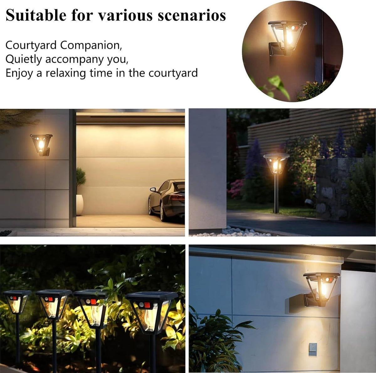 Solar Motion Sensor Wall Lights (4-Pack): 3-Mode Dusk-to-Dawn Waterproof for Patio, Garage & Garden Lighting