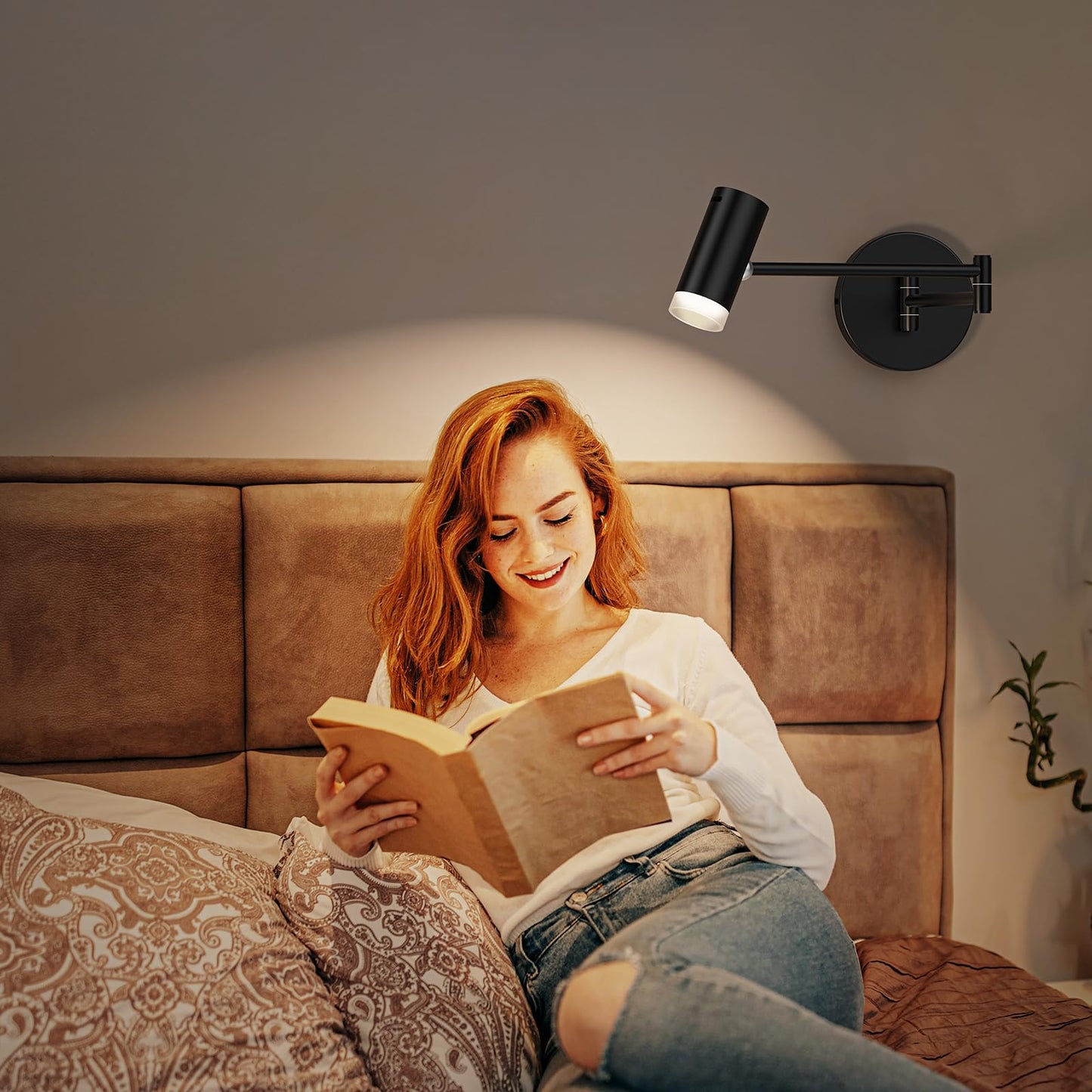 Battery Operated Wall Sconces Set of 2, Swing Arm Wall Lamp with Remote Control, Not Hardwired Led Wall Lamp Fixtures Dimmable Wall Light Decor for Bedroom Reading Living Room