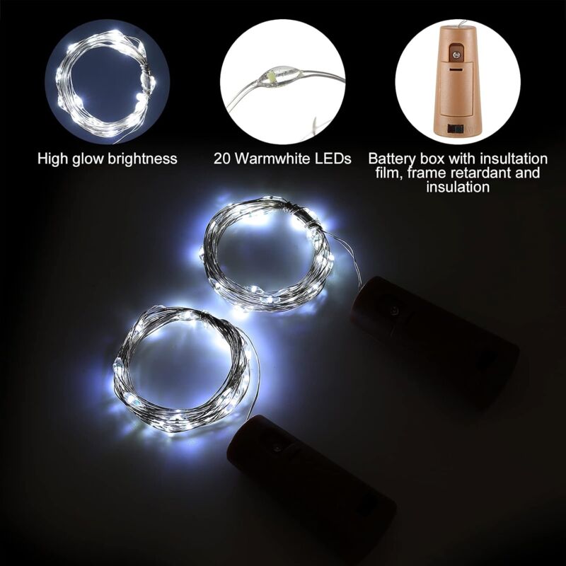 LED Bottle Lights 2M 20LEDs Bottle Lights, LED Bottle Stopper Light Waterproof Flexible Silver Wire Decoration For