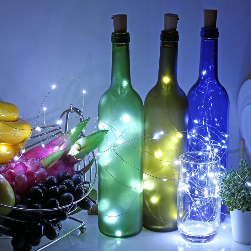 LED Bottle Lights 2M 20LEDs Bottle Lights, LED Bottle Stopper Light Waterproof Flexible Silver Wire Decoration For