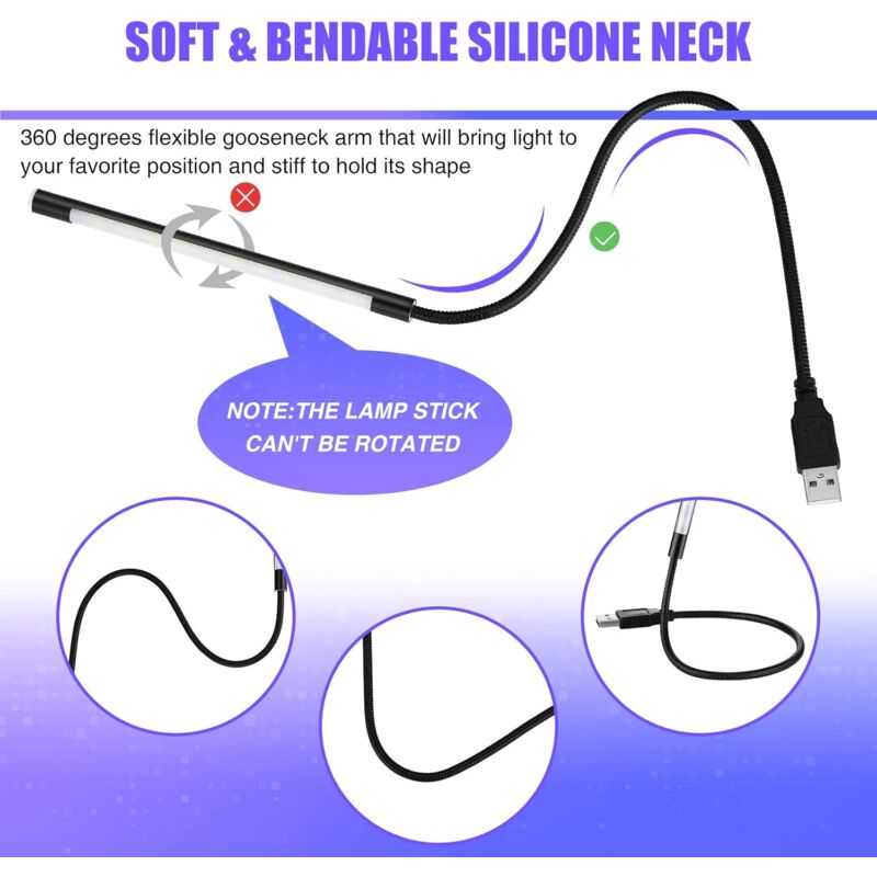 2 Pieces Usb LED Reading Lights Stick Flexible Usb Book Light Dimmable LED Usb Light Touch Gooseneck For Laptop Book
