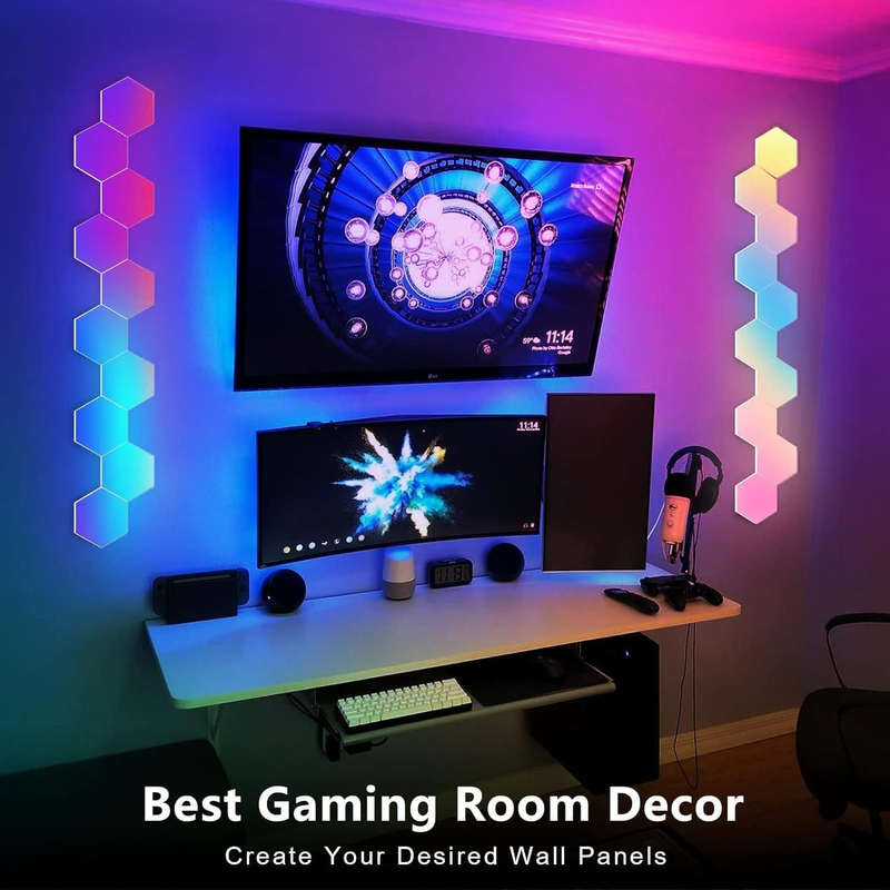 6 Pack Hexagon LED Wall Lights, Smart RGB Honeycomb Lights with APP & Voice Control, Music Sync Modular LED Panels for Gaming Room, Bedroom & Home Theater Decor