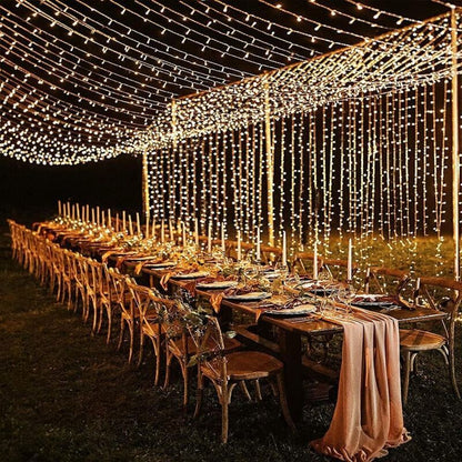 600 LED Waterproof Curtain Fairy Lights 8 Modes Warm White, 6 x 3 m