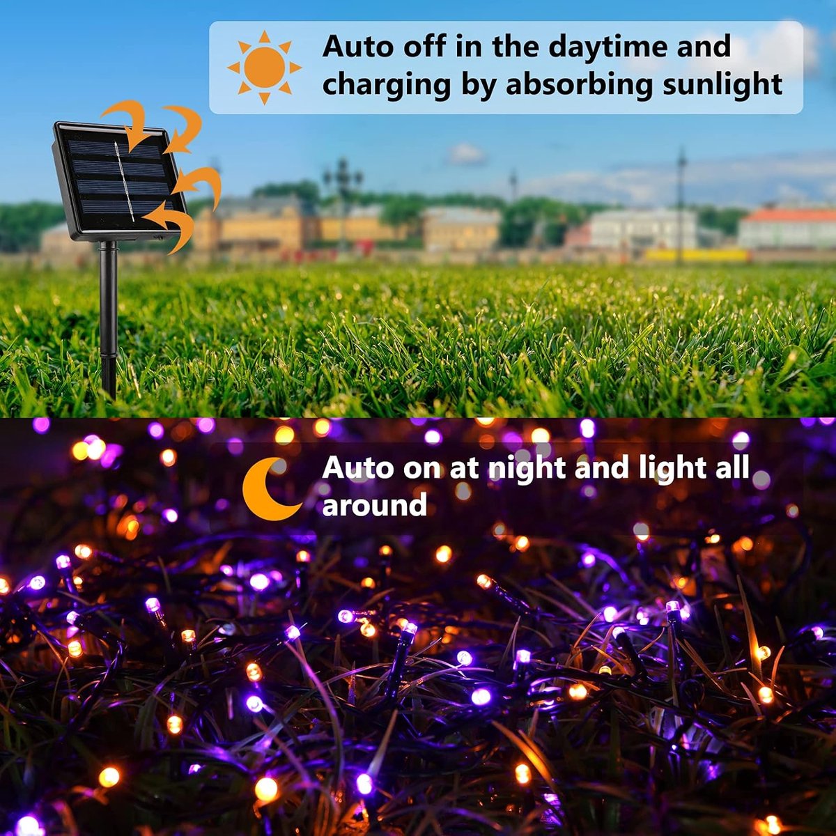 2 Pieces Solar Garden Lights Total 171 FT, 400 LED Lights - Halloween Lighting - Halloween String Lights - Halloween Decoration - Halloween Lanterns Decoration - Small Party Lights - Fairy Lights - Waterproof - For Garden - Patio And Path