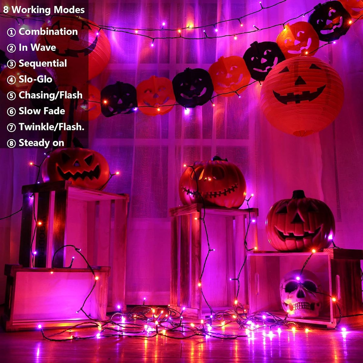 2 Pieces Solar Garden Lights Total 171 FT, 400 LED Lights - Halloween Lighting - Halloween String Lights - Halloween Decoration - Halloween Lanterns Decoration - Small Party Lights - Fairy Lights - Waterproof - For Garden - Patio And Path