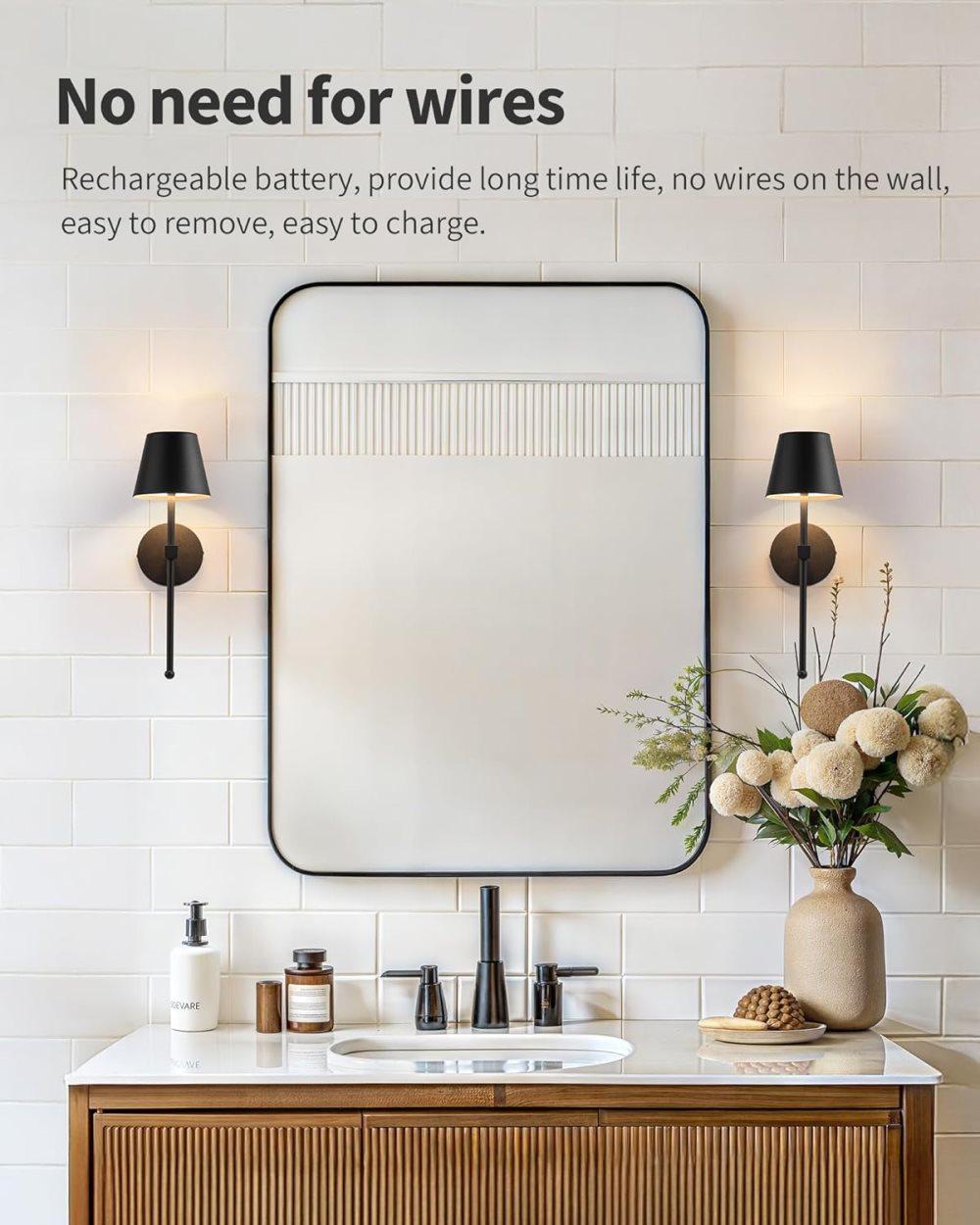 Wireless Wall Lamps 2-pack, LED Lamps with Rechargeable Battery, Stepless Dimmable with Remote Control