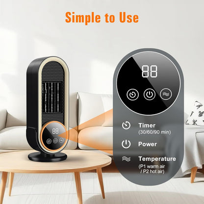 Space Heaters for Indoor Use with Remote, 2s Efficient Heating, Overheat & Tilt Protection, 1200W PTC Ceramic Portable Heater with Display, Timer, Two-Speed, Electric Heater for Bedroom Office,Basic Version