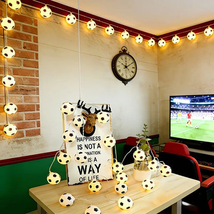 Football Shaped LED String Light, Warm Yellow Soft Glow, Cozy Decoration for Bedroom and Party. Battery Powered, 1.5 Meters with 10 Lights.