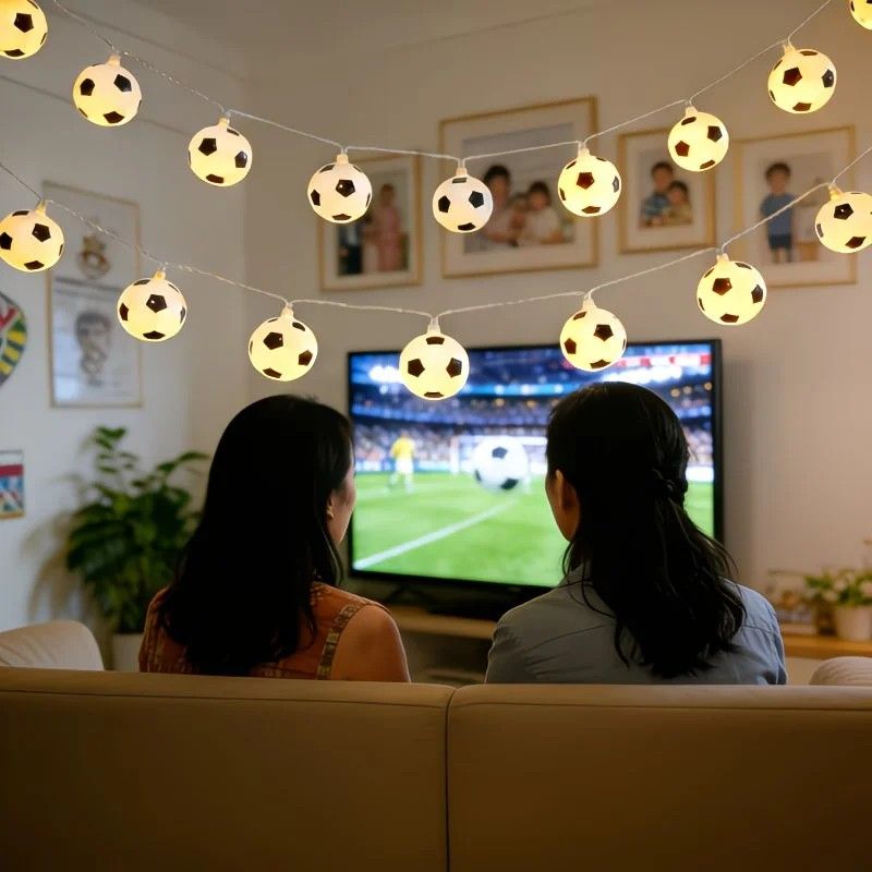 Football Shaped LED String Light, Warm Yellow Soft Glow, Cozy Decoration for Bedroom and Party. Battery Powered, 3Meters with 20 Lights.