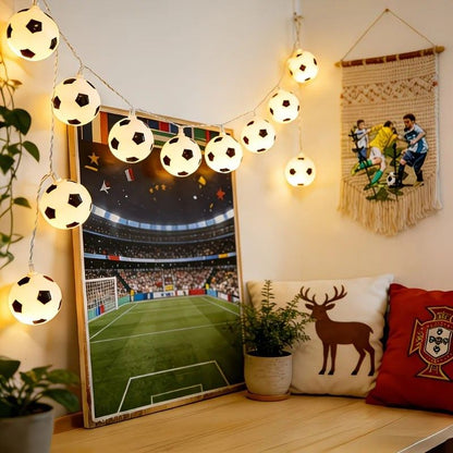 Football Shaped LED String Light, Warm Yellow Soft Glow, Cozy Decoration for Bedroom and Party. Battery Powered, 3Meters with 20 Lights.
