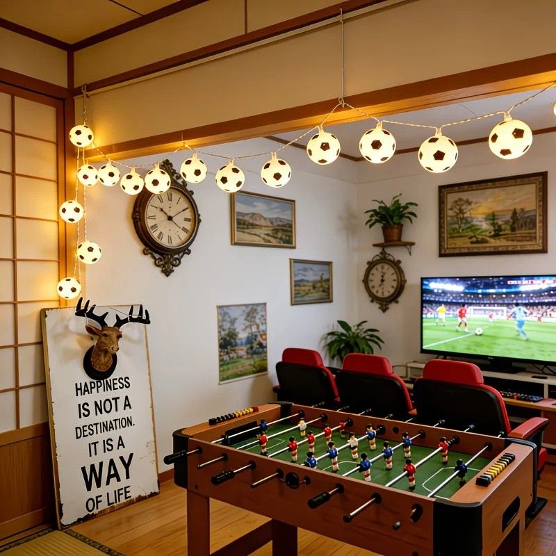 Football Shaped LED String Light, Warm Yellow Soft Glow, Cozy Decoration for Bedroom and Party. Battery Powered, 3Meters with 20 Lights.