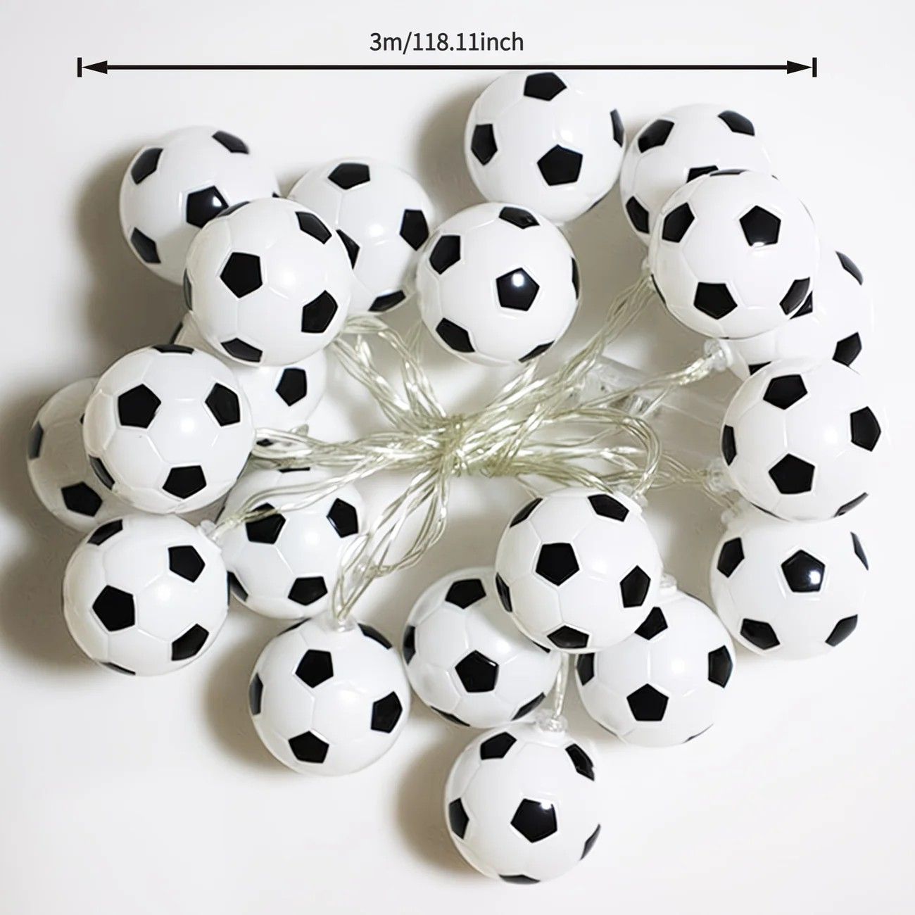 Football Shaped LED String Light, Warm Yellow Soft Glow, Cozy Decoration for Bedroom and Party. Battery Powered, 3Meters with 20 Lights.