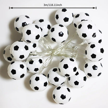 Football Shaped LED String Light, Warm Yellow Soft Glow, Cozy Decoration for Bedroom and Party. Battery Powered, 3Meters with 20 Lights.