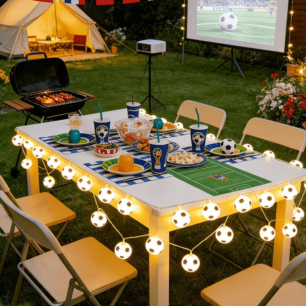 Football Shaped LED String Light, Warm Yellow Soft Glow, Cozy Decoration for Bedroom and Party. Battery Powered, 3Meters with 20 Lights.