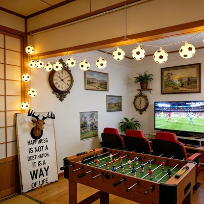 Football Shaped LED String Light, Warm Yellow Soft Glow, Cozy Decoration for Bedroom and Party. USB Powered, 3 Meters with 20Lights.