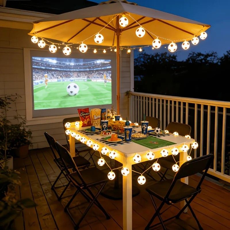 Football Shaped LED String Light, Warm Yellow Soft Glow, Cozy Decoration for Bedroom and Party. USB Powered, 3 Meters with 20Lights.