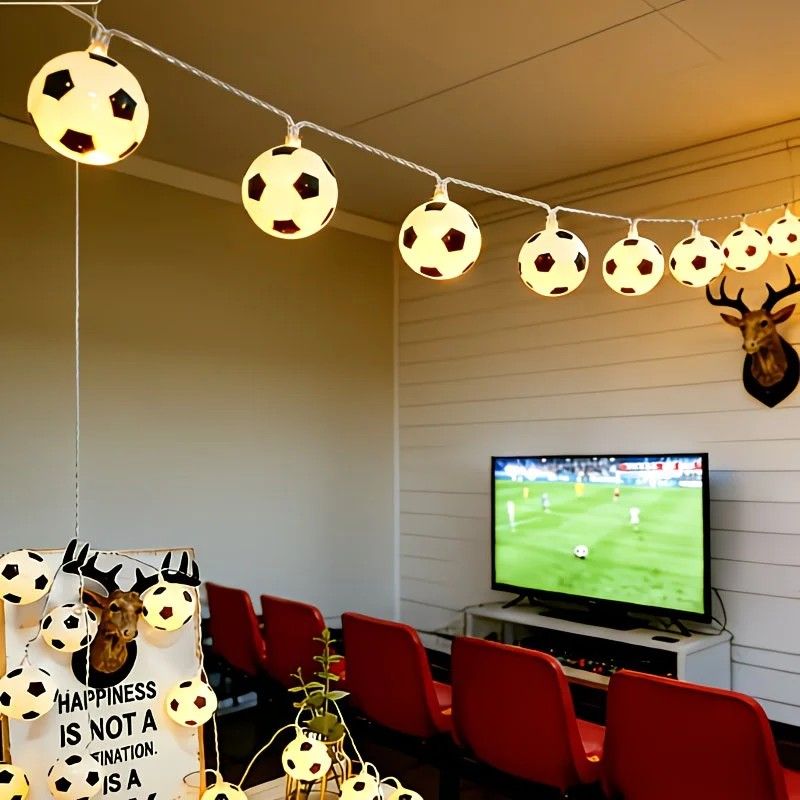 Football Shaped LED String Light, Warm Yellow Soft Glow, Cozy Decoration for Bedroom and Party. USB Powered, 3 Meters with 20Lights.