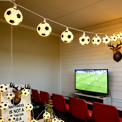 Football Shaped LED String Light, Warm Yellow Soft Glow, Cozy Decoration for Bedroom and Party. USB Powered, 3 Meters with 20Lights.